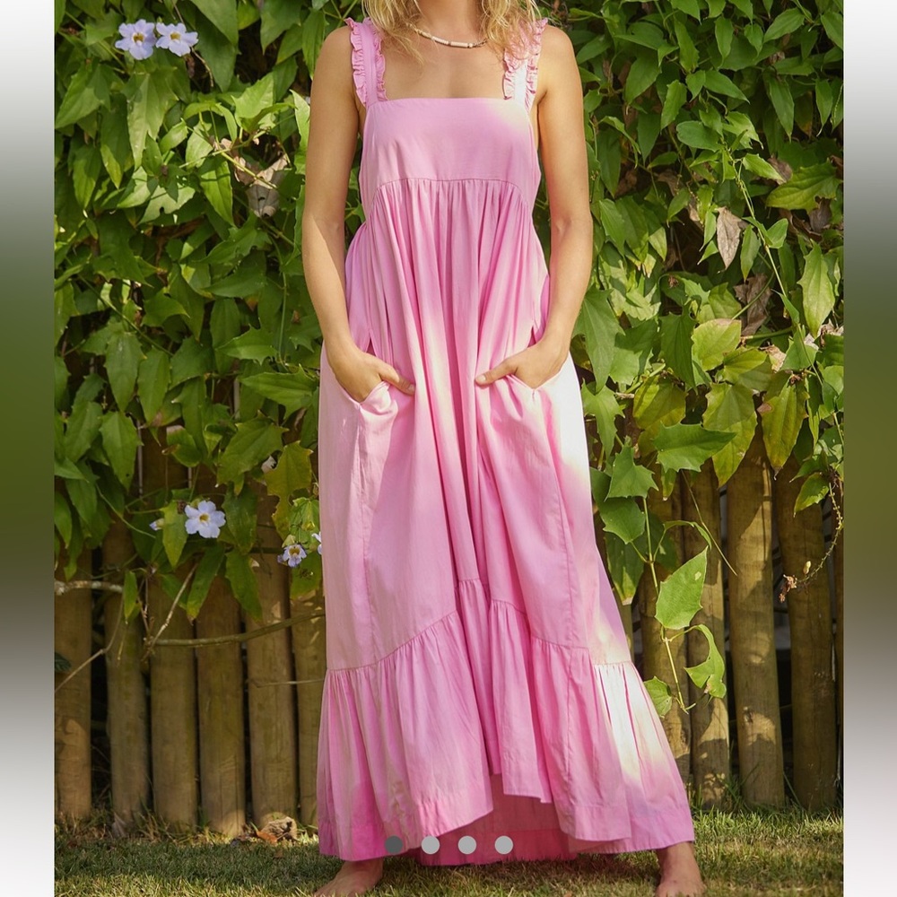 Free People Pink Maxi Dress with Ruffle Straps